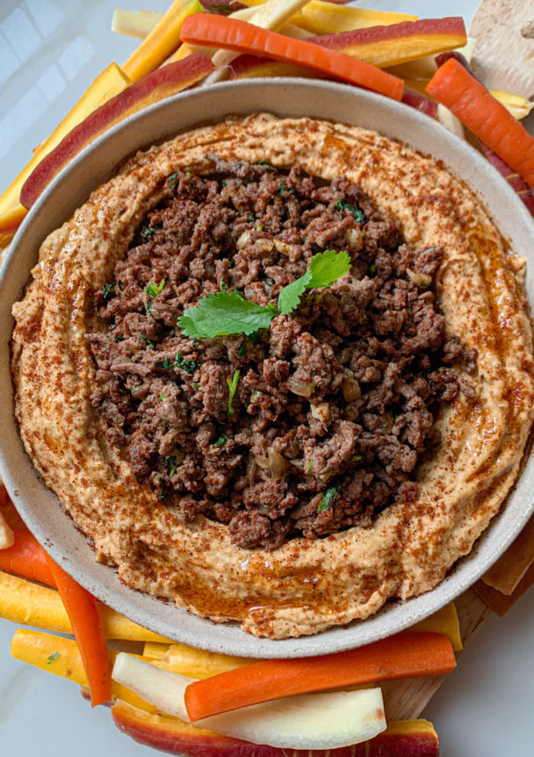 Warm Hummus & Pan Fried Ground Beef