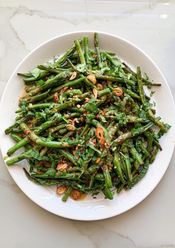 Green Beans with Miso Butter and Crispy Garlic Topping