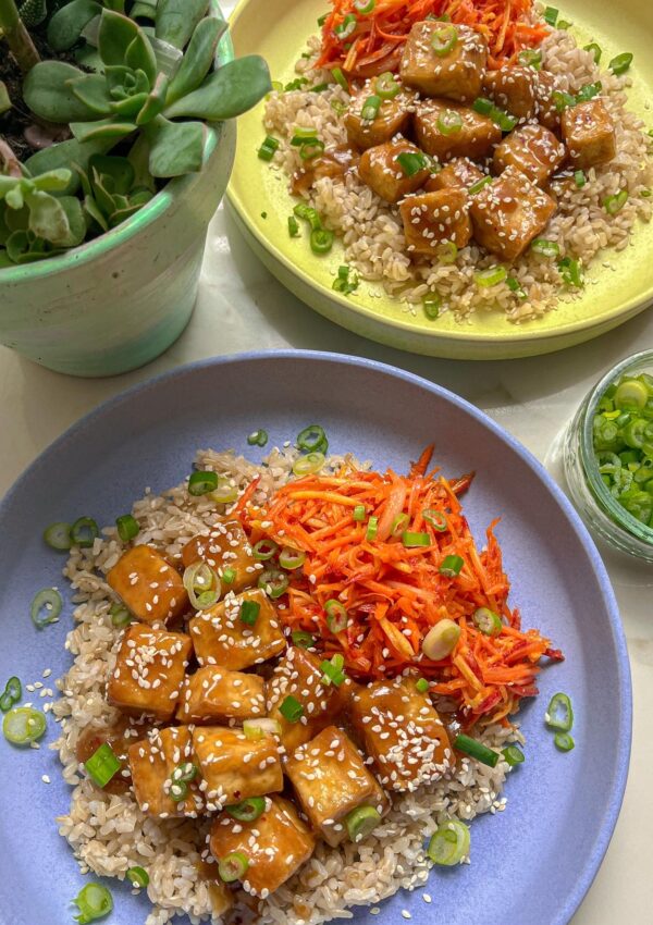 Air Fryer Orange Chicken-Style Tofu Bowls (Gluten Free, Dairy Free, Vegan)
